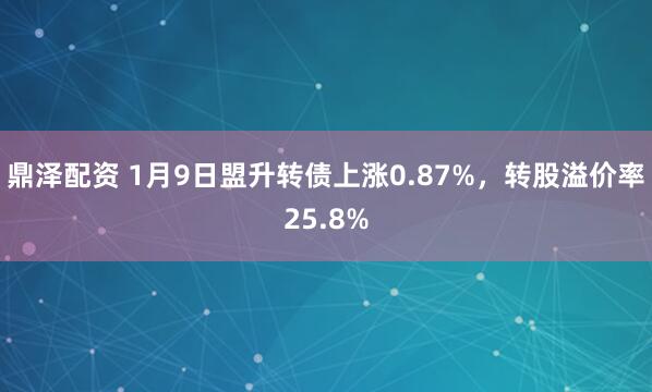 鼎泽配资 1月9日盟升转债上涨0.87%，转股溢价率25.8%